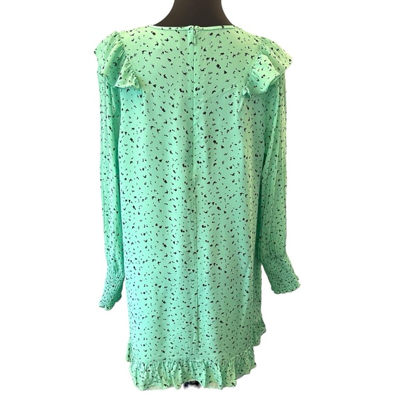 Aritzia Little Moon Mint Green/Black Pattern Long Sleeve Ruffle Dress (L) - Picture 6 of 16